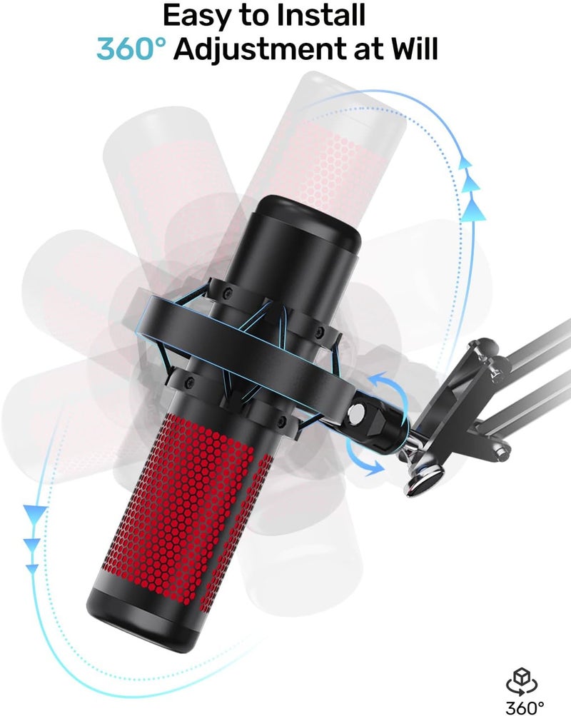 Etour [Custom Built for HeyperX Quadcast Shouck Mount ] Microphone Mount Stand Mic Mount Adapter with 5/8" 3/8" Screw Adapter with Microphone Stand & Boom Arm - Image 4